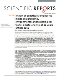 Impacto del maíz genéticamente modificado en los rasgos agronómicos, ambientales y toxicológicos: un meta-análisis de 21 años de datos de campo