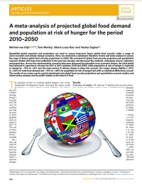 Un metanálisis de la demanda mundial de alimentos proyectada y la población en riesgo de padecer hambre para el período 2010-2050