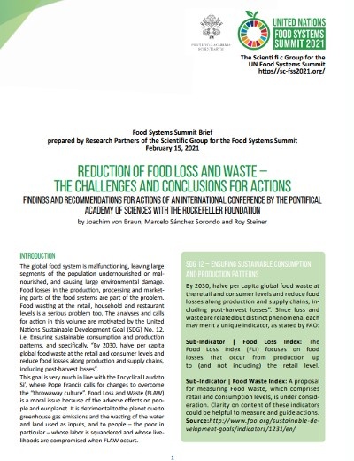 Reducción de la pérdida y el desperdicio de alimentos: Los desafíos y las conclusiones para las acciones