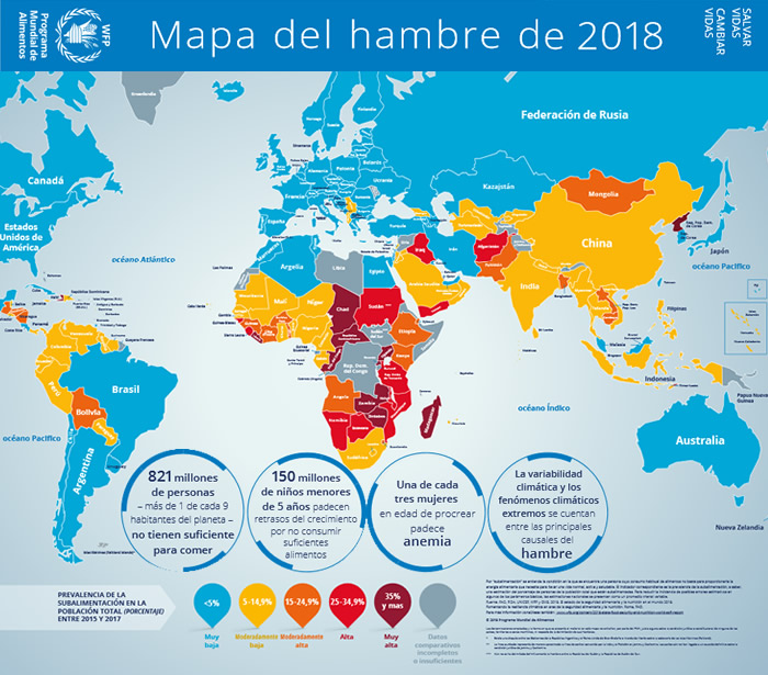 Resultado de imagen de mapa del hambre en el mundo 2018