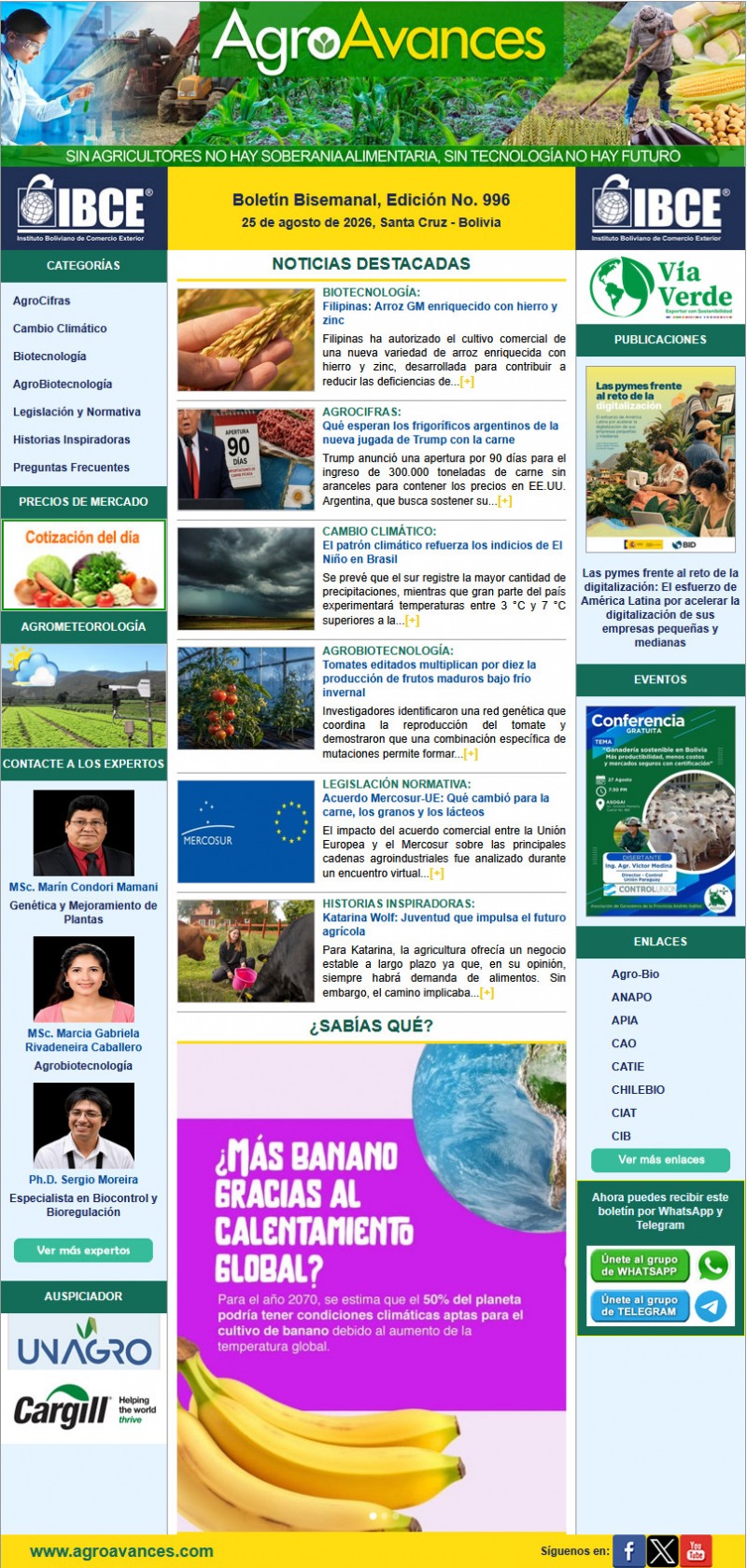 Boletín Bisemanal, Edición No. 996