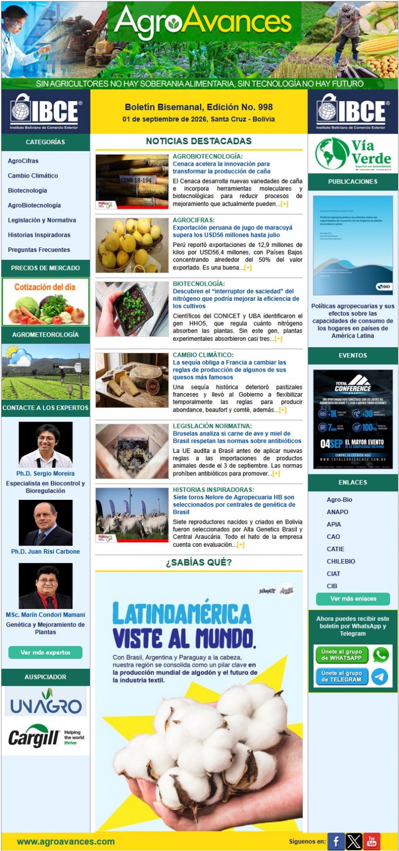 Boletín Bisemanal, Edición No. 998