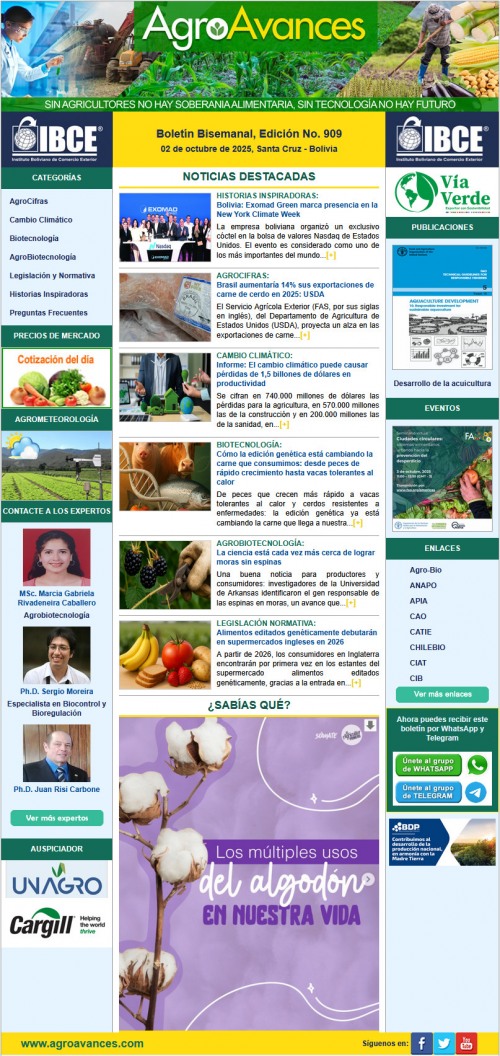 Boletín Bisemanal, Edición No. 909