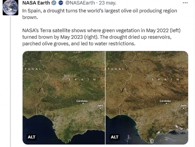 Una imagen de la NASA muestra los estragos de la sequía en España