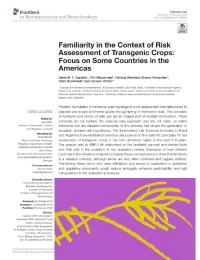Familiaridad en el contexto de la evaluación de riesgos de cultivos transgénicos: Enfoque en algunos países de las Américas