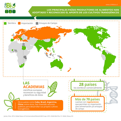 Países donde se produce cultivos OGM